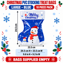 10PCS Christmas PVC Stocking Treat Bags – Santa, Snowman & Reindeer Candy, Cookie and Party Favour Gift Bags