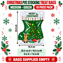 10PCS Christmas PVC Stocking Treat Bags – Santa, Snowman & Reindeer Candy, Cookie and Party Favour Gift Bags