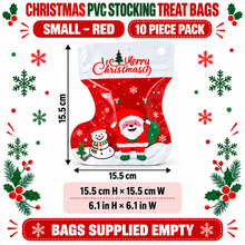 10PCS Christmas PVC Stocking Treat Bags – Santa, Snowman & Reindeer Candy, Cookie and Party Favour Gift Bags