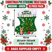 12PCS Christmas PVC Stocking Treat Bags – Large, Medium or Small Santa, Snowman & Reindeer Candy and Cookie Gift Bags