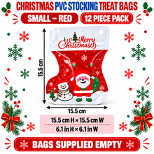 12PCS Christmas PVC Stocking Treat Bags – Large, Medium or Small Santa, Snowman & Reindeer Candy and Cookie Gift Bags