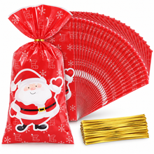 25PCS Christmas Snowflake Cellophane Treat Bags with 25 Twist Ties – Santa Candy, Cookie and Holiday Party Favour Gift Bags