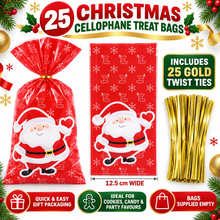 25PCS Christmas Snowflake Cellophane Treat Bags with 25 Twist Ties – Santa Candy, Cookie and Holiday Party Favour Gift Bags