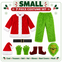 Christmas Green Furry Monster Santa Costume for Men 6pcs Deluxe Adult Santa Suit Xmas Holiday Outfit Set