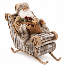 40cm Christmas Ornament Santa Claus in Driftwood Sleigh – Rustic Handmade Style Holiday Decoration, Festive Christmas Home & Tabletop Decor