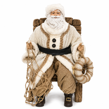 45cm Sitting Santa Claus in Rustic Driftwood-Style Chair – Large Christmas Figurine & Indoor Holiday Decoration