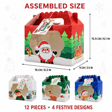12PCS Christmas Candy Gift Boxes with Clear Window, Handle & Gift Tags – Santa, Snowman, Elf and Reindeer Treat Boxes