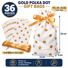 36 pcs Drawstring Gift Bags, Golden Polka Dot Drawstring Pouches, Suitable for Gift Wrapping, Storage Packaging, Suitable for Parties, Weddings, Birthday Gifts, Wedding Favors, Holiday Celebrations
