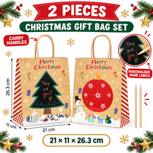 2 PCS Personalised Christmas Gift Bags 21 × 11 × 26.3cm – Writable Name Panels & Carry Handles