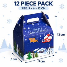 12PCS Blue Christmas Gift Bakery Boxes | 9 × 6 × 12cm | Holiday Treat Packaging for Small Gifts | Festive Party Favour Boxes