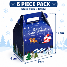 6PCS Blue Christmas Gift Bakery Boxes with Handles – 9 × 6 × 12cm Cookie, Candy, Pastry & Party Favour Boxes