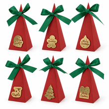 Red Triangle Christmas cookie bakery boxes with ribbon