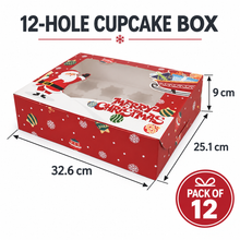 12pcs Christmas Design Red 12-Hole Cupcake Bakery Box – Holds 12 Cupcakes, Holiday Gift Packaging, Muffin & Dessert Carrier Box ✨
