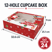 24pcs Christmas Design Red 12-Hole Cupcake Bakery Box – Holds 12 Cupcakes, Holiday Gift Packaging, Muffin & Dessert Carrier Box ✨
