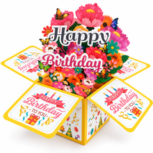 Floral Happy Birthday 3D Pop-Up Surprise Box – Flower & Butterfly Greeting Card, Keepsake Gift and Party Table Decoration