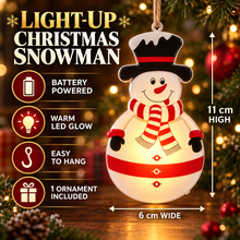 1PC Christmas Snowman LED Hanging Ornament – Battery Powered Snowman Christmas Tree Decoration with Reindeer Hat & Festive Scarf