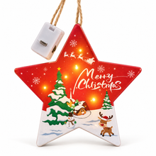 1PC Christmas Star LED Hanging Ornament – Merry Christmas Santa, Reindeer & Snowflake Design, Battery Powered Tree Decoration