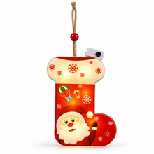 1PC Christmas Santa Stocking LED Hanging Ornament – Battery Powered Santa Claus Stocking Decoration with Snowflake Design for Christmas Tree & Home Décor