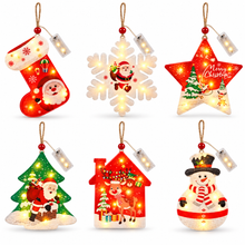 6PCS Light-Up Christmas Hanging Ornaments – LED Snowflake, Tree, Santa, Snowman, Star & Stocking Decorations