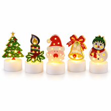 5PCS Christmas LED Tealight Decorations – Battery-Powered Santa, Tree, Snowman, Bell & Candle Table Lights, 6cm
