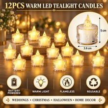 (WARM LIGHT) LED Tea Candles light Battery Power Candle Lamp for wedding Christmas Halloween Home Decor x 12 pcs
