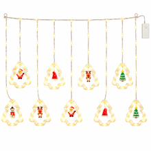 1PC Christmas Tree & Snowflake LED Curtain Lights – Warm White Hanging Window Ornament Decoration