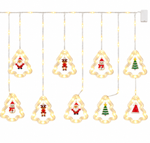 1PC Christmas Tree & Snowflake LED Curtain Lights – Warm White Hanging Window Ornament Decoration