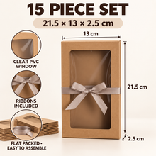 15pcs Kraft Paper Gift Boxes with PVC Window White Black Bakery Packaging Carton with ribbons included