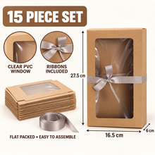 15pcs Kraft Paper Gift Boxes with PVC Window White Black Bakery Packaging Carton with ribbons included