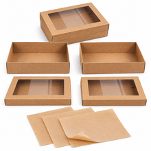 (3 boxes, 3 clear-window lids and 3 oil-proof liners) box3-Pack Large Kraft Picnic & Grazing Boxes with Clear Window Lids and Oil-Proof Liners – 30 × 20 × 7 cm