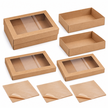 9pcs (3pcs Boxes+3pcs Lids+3pcs)3-Pack Extra-Large Kraft Picnic & Grazing Boxes with Clear Window Lids and Oil-Proof Liners – 36 × 25 × 8 cm