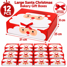 12PCS Large Santa Christmas Bakery Gift Boxes with Ribbons Included – 31 × 25 × 8 cm Cake, Cookie & Treat Boxes