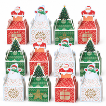 12PCS Christmas Cookie Gift Boxes with Handles – Red, Green & White Santa, Snowman and Tree Bakery Treat Boxes