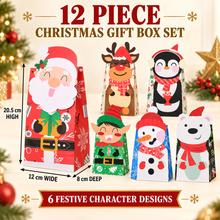 12PCS Christmas Cookie Gift Boxes – Santa, Reindeer, Elf, Snowman, Penguin & Polar Bear Festive Bakery Treat Boxes