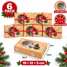 6-Pack Christmas Cookie & Bakery Gift Boxes with Window & Ribbon – Santa Elf Treat Boxes, 18 × 12 × 5 cm