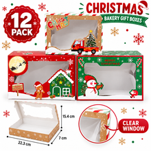 12-Pack Christmas Cupcake & Bakery Gift Boxes with Window – Red Green White Treat Boxes, 22.3 × 15.4 × 7 cm