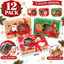 12-Pack Christmas Bakery Cookie & Candy Gift Boxes – Festive Red, Green & Yellow Treat Boxes for Holiday Gifts