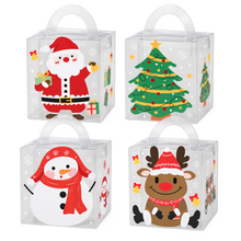 12-Pack Christmas Transparent Gift Boxes with carry handle – Clear Gift Boxes with Festive Holiday Design