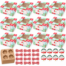 Christmas Green Cupcake Gift Boxes – Holds 4 Cupcakes, Includes Inserts, Gift Tags & Ribbon, Holiday Bakery Packaging