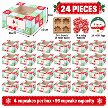 Christmas Green Cupcake Gift Boxes – Holds 4 Cupcakes, Includes Inserts, Gift Tags & Ribbon, Holiday Bakery Packaging