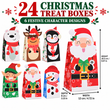 24-Pack Christmas Character Treat Boxes – Santa, Reindeer, Elf, Snowman, Penguin & Polar Bear Cookie Gift Packaging