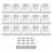 White Paper Cupcake Boxes: with Transparent Windows, 15pcs, with Cupcake Holders Featuring 12 Holes – Ideal for Birthdays, Parties, Weddings, Holidays, Home Use, and Bakery Supplies