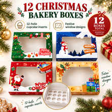 Christmas Theme 12-Hole Cupcake & Cookie Bakery Box – 12PCS Red, Green & Blue Holiday Gift Packaging for Cupcakes, Cookies & Desserts