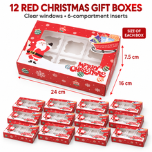 12PCS Red Christmas Gift Boxes with Clear Windows & 6-Compartment Inserts – 24 × 16 × 7.5 cm