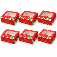 6PCS Red Christmas Window Gift Boxes 13.7 x 13.7 x 5.2cm – Festive Boxes with Clear Window for Holiday Gift Packaging