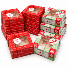 18-Pack Christmas Cookie & Bakery Gift Boxes with Windows – Red & Green, 16 × 16 × 8 cm
