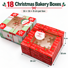 18-Pack Christmas Cookie & Bakery Gift Boxes with Windows – Red & Green, 16 × 16 × 8 cm