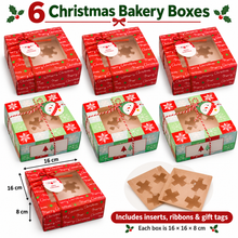 6 pcs Christmas Red Green Cookie cupcake bakery box, including insert, tags and ribbon