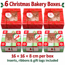 6 pcs Christmas Red Green Cookie cupcake bakery box, including insert, tags and ribbon