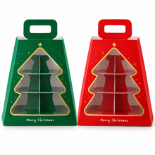 2 Pack Christmas Cupcake Tower Gift Boxes – Red & Green 3-Tier Dessert Stands with Tree Window & Carry Handle